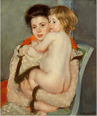 メアリー・カサット「裸の赤ん坊を抱くレーヌ・ルフェーヴル（母と子）」